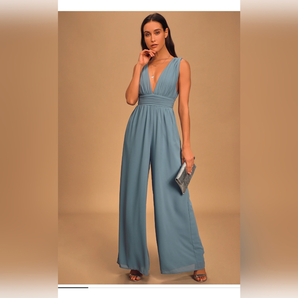 Lulu's Blue Sleeveless Jumpsuit